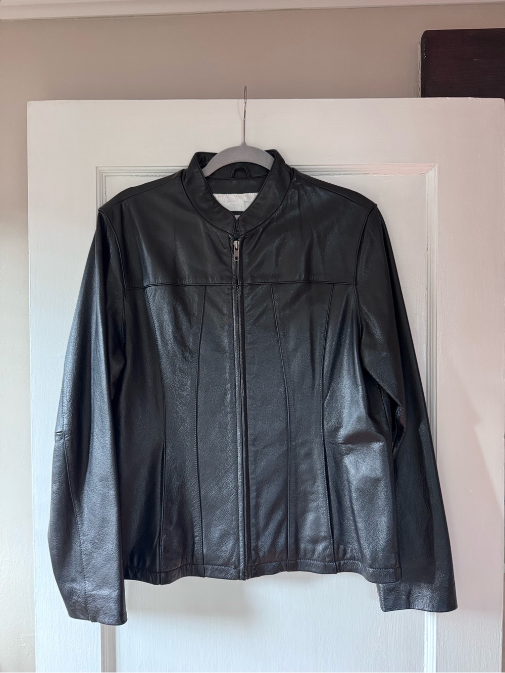 Women’s Black Leather Jacket with Silver Lining